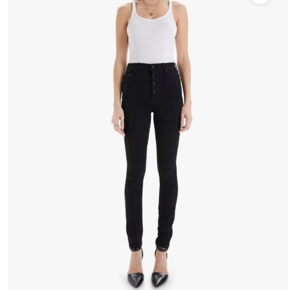 Mother The Pixie Jeans in Not Guilty Black Button Fly